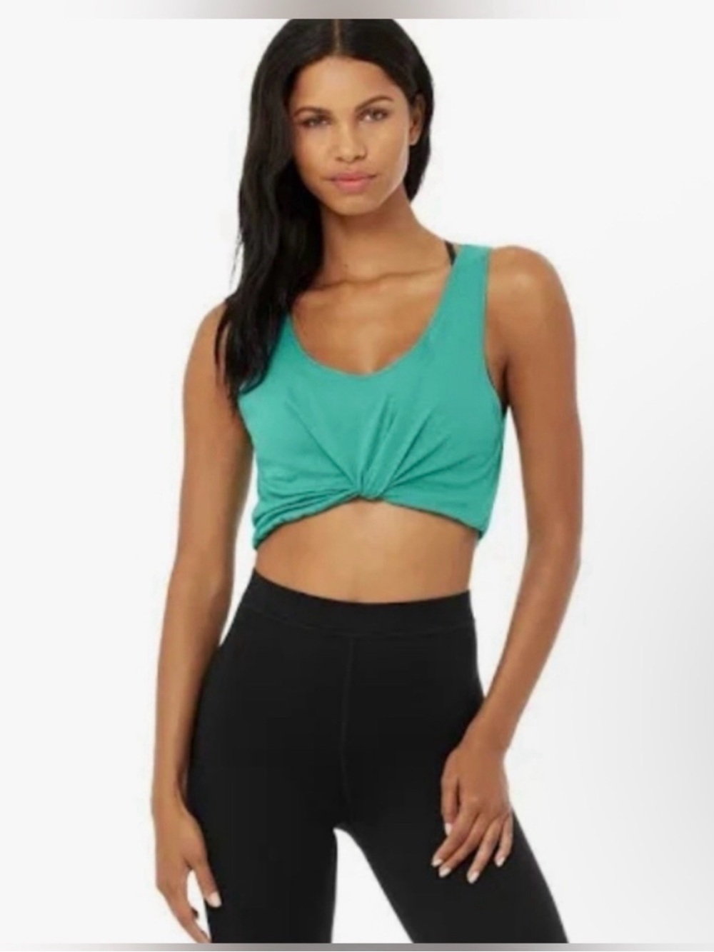 ALO Yoga Knot Front Crop Tank - Teal Green
